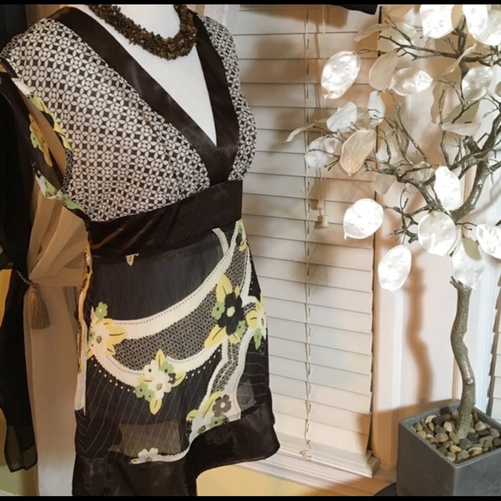 Cute Speechless Top Xl Brn Flowers Yellow/Crm/Grn
